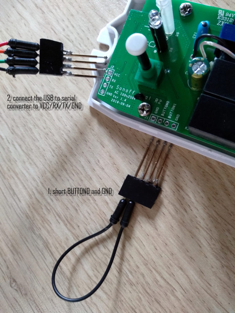 Sonoff Dual R2 opened with connections