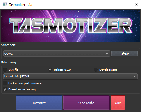 Tasmotizer main screen - makes flashing tasmota easy