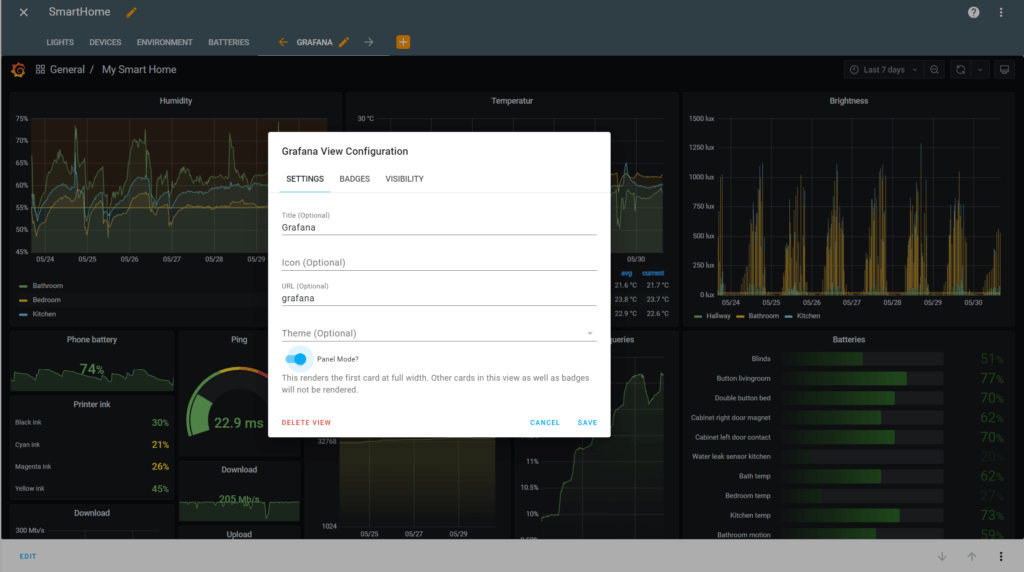 a full grafana dashboard in home assistant