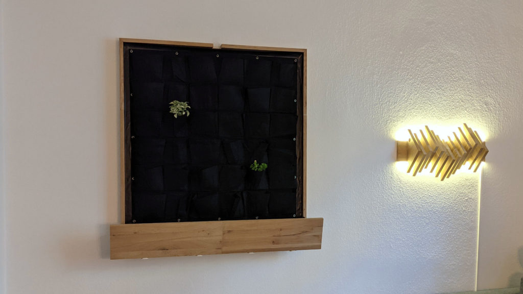 living wall frame beside my custom wall lamp